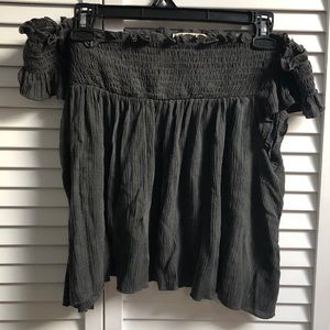 LA hearts off the shoulder dark gray top